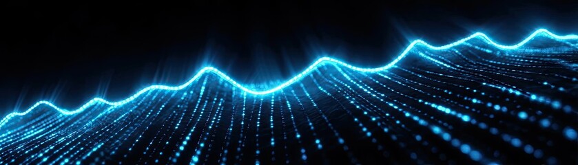 Minimum standard supports basic salary and wage adjustment concept. Abstract blue light wave pattern with digital effects and lines.