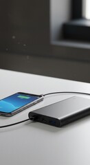 Charging Smartphone: Power Bank Connected, Battery Icon Displayed on Screen