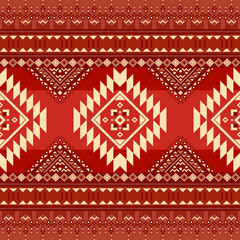 Aztec ethnic seamless pattern design in Dark Red color. Ethnic Illustration vector.