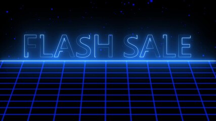 Glowing neon FLASH SALE while spark particles swirling to promote sale. Neon, futuristic, dynamic, vibrant, visual effects, digital, advertisement - Powered by Adobe