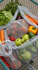 Fresh Produce in Reusable Mesh Bags in Shopping Cart