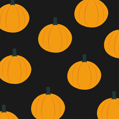 Vector repeating halloween pumpkins seamless pattern or black background repeatable and printable texture Happy Halloween Trick or treat Wallpaper, wrapping paper.