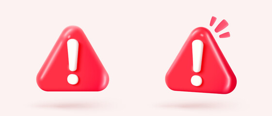 3d red danger attention for help or emergency notice alert on rescue warning. loud alert important for security urgency concept. 3d warning urgent buttons icon vector render illustration