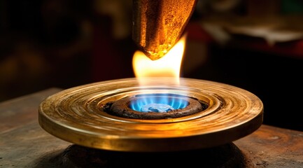 Close-up of a gas burner, metalwork flame