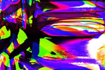 Acid distortion in vibrant neon colors. 90s, Y2K style with holographic, psychedelic vibe. Flyers, digital art, modern 2000s creative banner, summer visuals.