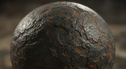 Close-up of a Dark, Rusty, Spherical Object with Textured Surface