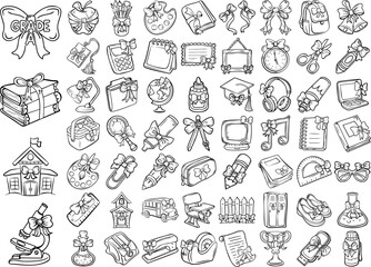 Hand drawn school supplies, books, and education elements for study and learning design