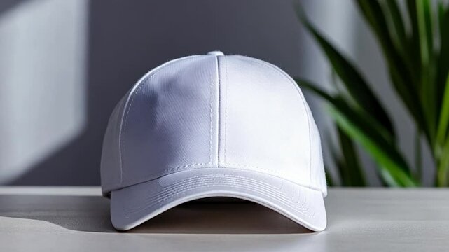 Clean white baseball cap mockup with sunlight and shadows