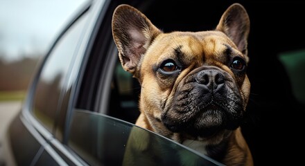 french bulldog puppy sitting in a car