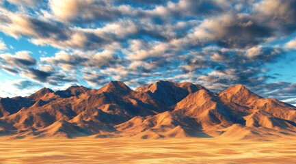 Naklejka premium Vast desert landscape with dramatic mountains and clouds