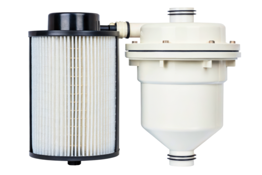 Modern water filtration system with a white filter isolated with transparent background