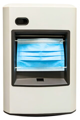 Obraz premium White dispenser unit holding a disposable blue face mask isolated with transparent background