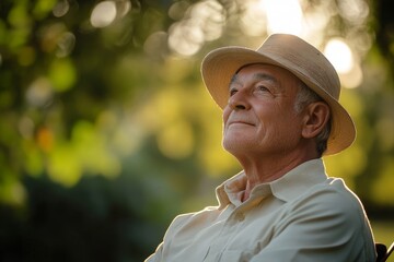 Senior man taking a break from golfing, sitting peacefully in the shade and enjoying the moment, Generative AI