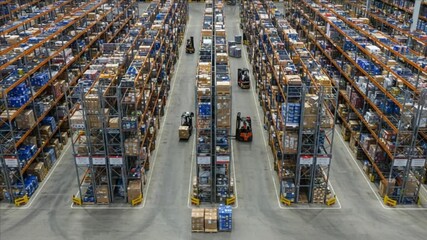 Warehouse Operations, Forklift Movement, Industrial Facility, Photo, Aerial View, Logistics Efficiency Concept - Powered by Adobe