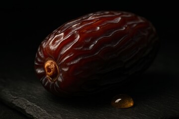Date Fruit with Drop on Stone Plate