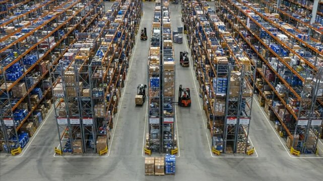 Warehouse Operations, Forklift Movement, Industrial Facility, Photo, Aerial View, Logistics Efficiency Concept - Powered by Adobe