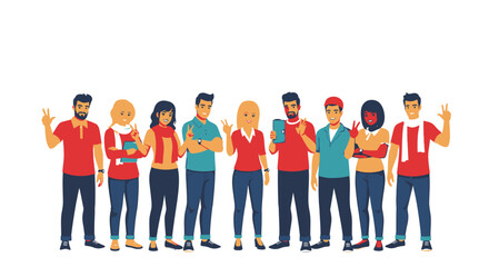 Obraz premium A group of diverse people standing together, various poses and accessories.