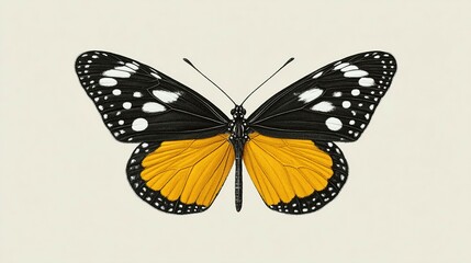 Obraz premium Detailed illustration of a butterfly with black and white wings and orange accents.