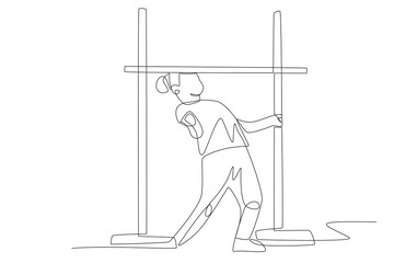 Girls play measuring height. Children outdoor play concept one-line drawing