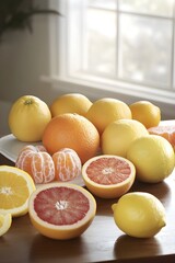 Fresh citrus fruits variety assortment tabletop