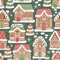 Seamless vector pattern with cute gingerbread houses and Christmas trees. Perfect for textile, wallpaper or nursery print design. EPS 10 vector file.  © MirabellePrint