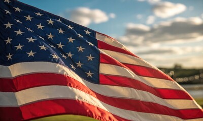 Obraz premium American flag waving in wind vibrant national symbol image