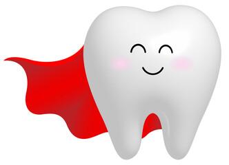 Super tooth 3d character, dental care concept. Illustration