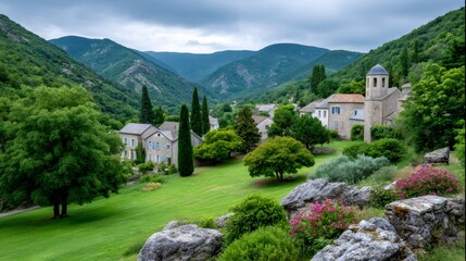 Fototapeta premium Idyllic french village nestled in a valley in the National Park, France