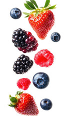 Fresh Berries Falling isolated on transparent white background, clipping path