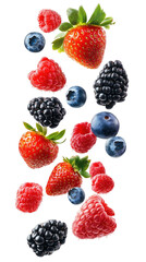 Fresh Berries Falling isolated on transparent white background, clipping path