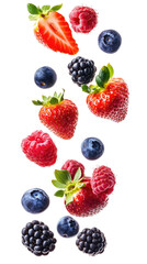 Fresh Berries Falling isolated on transparent white background, clipping path