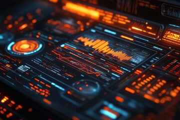 Obraz premium Futuristic Augmented Reality Interface with Holographic Elements in a High-Tech Environment