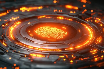 Futuristic Biometric Fingerprint Scan with Glowing Elements in a High-Tech Interface Design