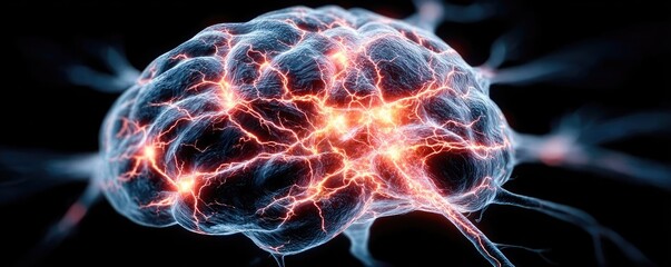 Low brain activity from dopamine disorder and imbalance concept. A visually striking representation of an active brain with neural activity.
