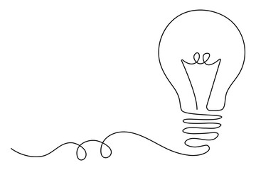 Continuous editable line drawing of light bulb icon in minimal vector style
