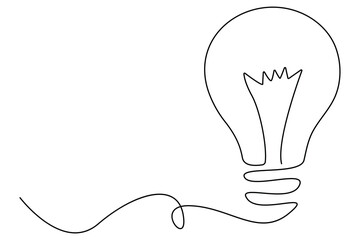 Continuous editable line drawing of light bulb icon in minimal vector style
