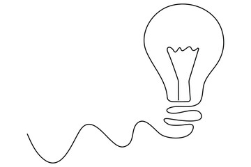 Continuous editable line drawing of light bulb icon in minimal vector style
