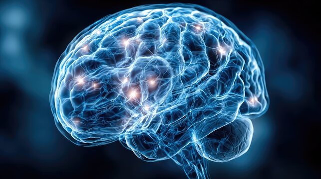 Low brain activity from dopamine disorder and imbalance concept. An intricate digital illustration of a human brain.
