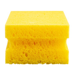 Bright yellow cleaning sponge with textured surface, isolated on transparent background PNG