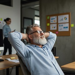 Fototapeta premium Relaxed senior businessman sitting in office chair