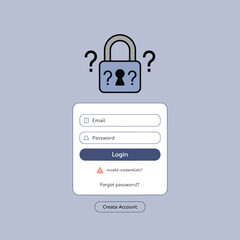 Login Page Design Invalid Credentials Padlock Question Marks