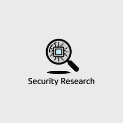 Fototapeta premium Magnifying Glass Examining Microchip Security Research Logo