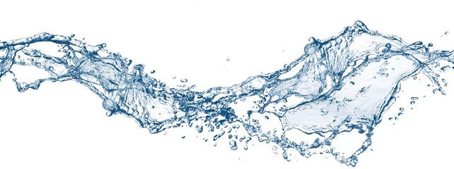 白背景に抽象的な青い波と水しぶきの3dイラスト