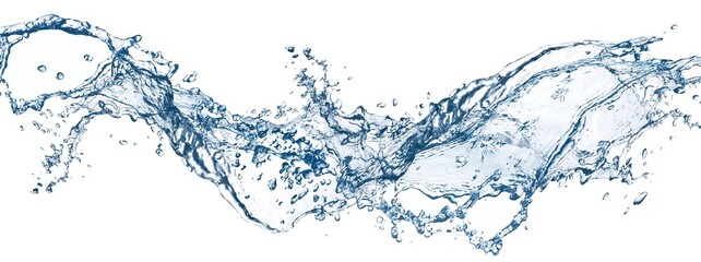 白背景に抽象的な青い波と水しぶきの3dイラスト