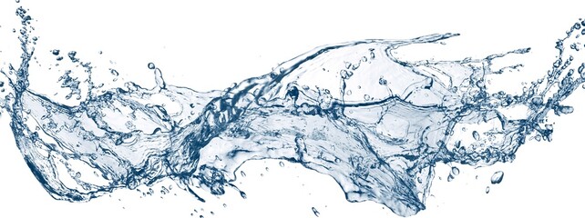 白背景に抽象的な青い波と水しぶきの3dイラスト