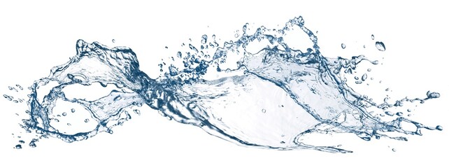 白背景に抽象的な青い波と水しぶきの3dイラスト