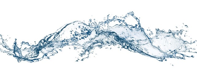白背景に抽象的な青い波と水しぶきの3dイラスト