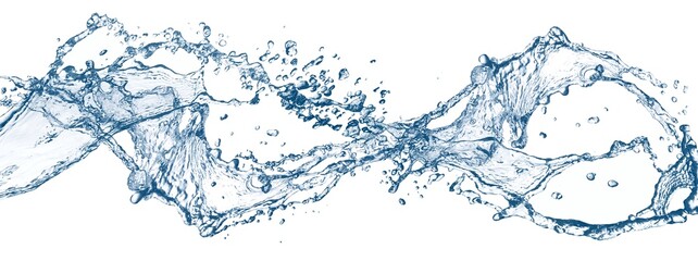白背景に抽象的な青い波と水しぶきの3dイラスト
