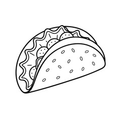 Mexican Taco with Lettuce, Cheese, and Meat – line art