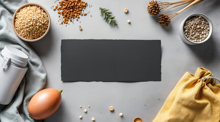 Natural Food Ingredients Flat Lay with Dark Copy Space in Center